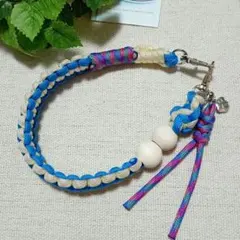 パラコード ハンドストラップ ブルー×ホワイト☆ハンドメイド