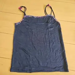 ネイビー 　シルク100%　キャミソール 花柄刺繍付き