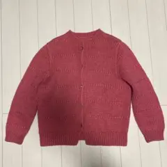 ピンク 編み込みデザイン 長袖カーディガン