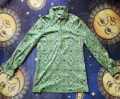 70年代柄シャツ　レトロ　日本製古着　幾何学模様　派手