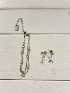 シルバー 青いストーン ブレスレット イヤリング セット