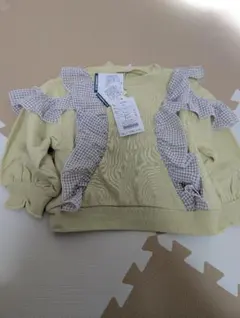 イエローグリーン ギンガムチェック フリル トレーナー 100cm