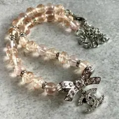 B23S　極美品　シャネル CHANEL　ラインストーン　リボン　ネックレス
