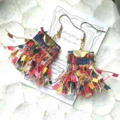 再販17★　赤　フリンジ　カラフル　ピアス　イヤリング　夏　タッセル　ネイティブ