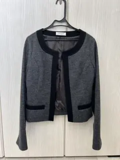 ウール混紡 ノーカラージャケット グレーのサムネイル