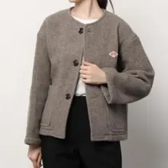 danton ウールカラーレスジャケット　ダントン　グレイッシュベージュ