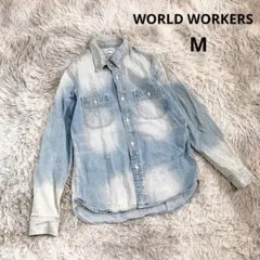 【ワールドワーカーズ】タンガリーシャツ デニム M ダメージ加工 ライトブルー