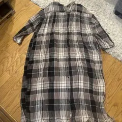 サマンサモスモス　リネン混 チェック柄 長袖ロングシャツワンピース