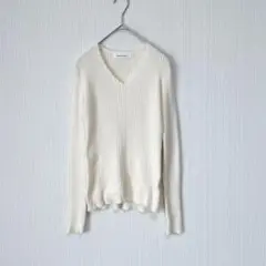 1659 インタープラネット 長袖リブニット クリーム Vネック スリム