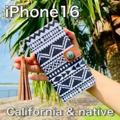 iPhone16 レザーケース/カバー☆ネイティブ＆コンチョ＊手帳型＊