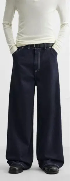 zara ワイドレッグバギーデニムパンツ