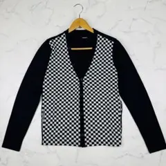 希少 美品】 ハムネット　カーディガン　チェッカー柄　ニット　セーター　黒　白のサムネイル