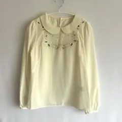 【美品】フランシュリッペ ブラウス M アイボリー 刺繍 丸襟 スワン リボン