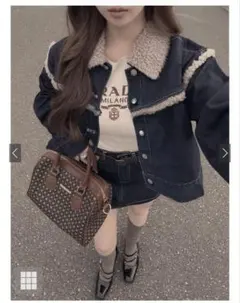 デニム ボア襟付きジャケット セットアップ