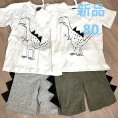 双子 新品 タグ付き 恐竜プリント 半袖　Tシャツ80cm セット　4点　大きめ