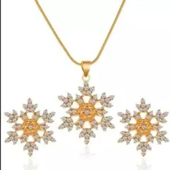 X349  ネックレス ピアス セット レディース 韓国 ゴールド 雪 小ぶり