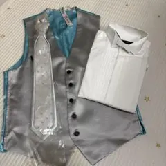 フォーマルベスト シルバー 5ボタン　ネクタイ&ワイシャツ付き