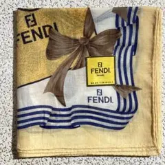 FENDI シルク×コットン 大判ハンカチーフ スカーフ ロゴ 総柄 58cm