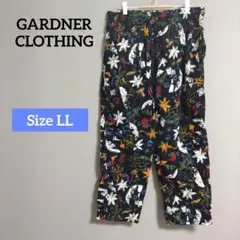 【美品】VINTAGE レディース LL ブラック 花柄 ワイドコットンパンツ