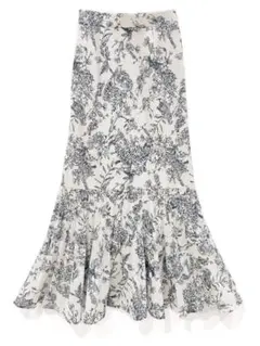 GRL 花柄　プリーツ　マーメイドスカート　オフホワイト×紺　グレイル