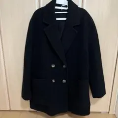ブラック ダブルブレスト ウールコート
