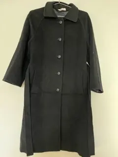 ブラックウール100%ロングコート ベルト付き