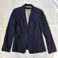 ZARA BASIC ダークブルー リネン　テーラードジャケット S ザラ