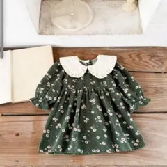 【新品】ベビー ワンピース 長袖 花柄 グリーン 80 女の子服♡お出かけ・撮影