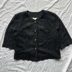 00’s y2k ブラックレース ゴールドボタン スカラップジャケット 五分袖