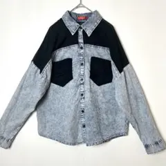 W.a.z.P. ドッキング長袖シャツ　デニム風　Mサイズ　透け感　レディース