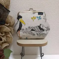 ハンドメイド　がま口ポーチ（ハシビロコウ）