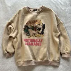 NINE9U ヒョウ プリント 裏起毛スウェットトレーナー ナチュラル 生成り