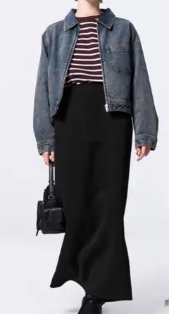 GU ジーユー　ヘビーウェイトスウェットナロースカート　S 09 ブラック　黒