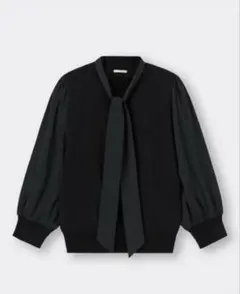 【未使用・タグ付】gu サテンコンビネーションボウタイセーター（7分袖）