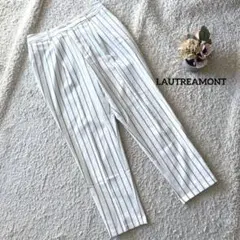 ロートレアモン ストライプパンツ 40 ホワイト ポリ綿麻 オフィカジ