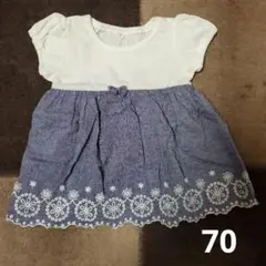 切り替えワンピース風半袖ロンパース　70