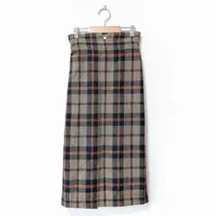 ロングタイトスカート N.【M】チェック柄 秋服 ゴムウエスト ベルト付き