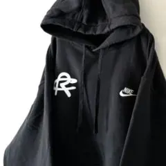 ナイキ NIKE ロゴ 刺繍 スウェット パーカー XL ブラック 黒 古着