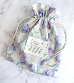 ハンドメイド✩.*˚ フリル口 巾着袋 ポーチ【エレナ パープル】