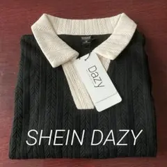 【新品】SHEIN DAZY コントラストカラーパフスリーブ Tシャツ　黒　M