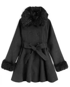 GRL ファーティペット&リボンベルト付きフレアコート ze911 M サイズ