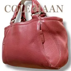 コールハーン 多収納 シルバー金具 シボレザー ハンドバッグ ピンク
