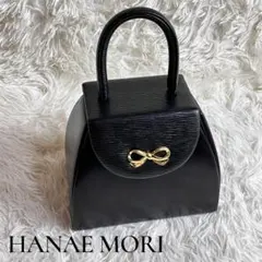 ハナエモリ フォーマルバッグ ハンドバッグ　冠婚葬祭 スクエア ブラック 本革