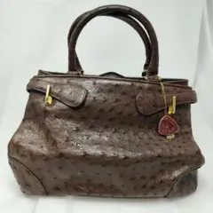 オーストリッチレザー ハンドバッグ ダークブラウン