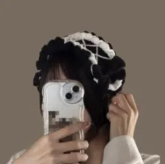 ヘッドドレス ハンドメイド 編み物 ブラック×ホワイト