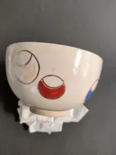 ●抹茶茶碗 陶器 和モダン 丸紋色絵 茶道具 お抹茶 茶碗