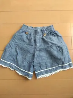 キッズ ハーフパンツ デニム風 レース付き