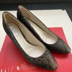 コールハーン　ブラウン スネークスキン風 ポインテッドトゥハイヒール　6B