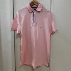 メンズS トミーヒルフィガー ピンク ポロシャツ 襟付き カジュアル 半袖