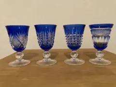 藍切子フラワースタンド1個　藍色切子ガラス小皿5個　美品 藍切子フラワースタンド1個 藍色切子ガラス小皿5個 美品 藍切子